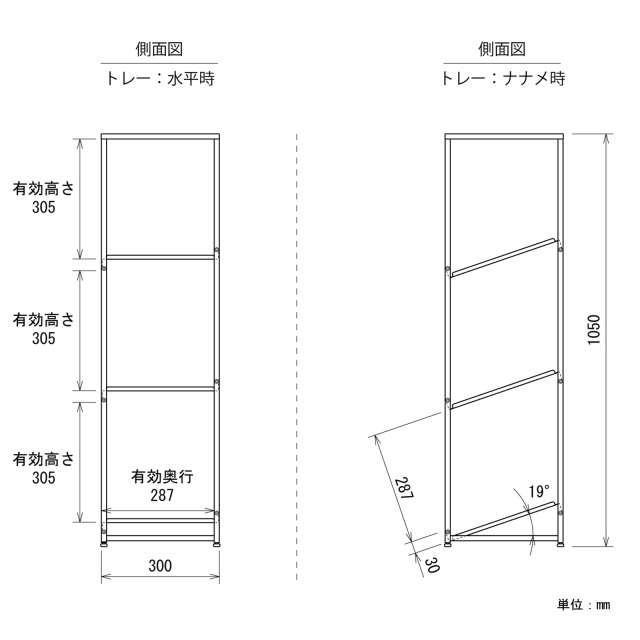 トヨダプロダクツ ディスプレイラック サテンブラック 30cm 60cm 側面